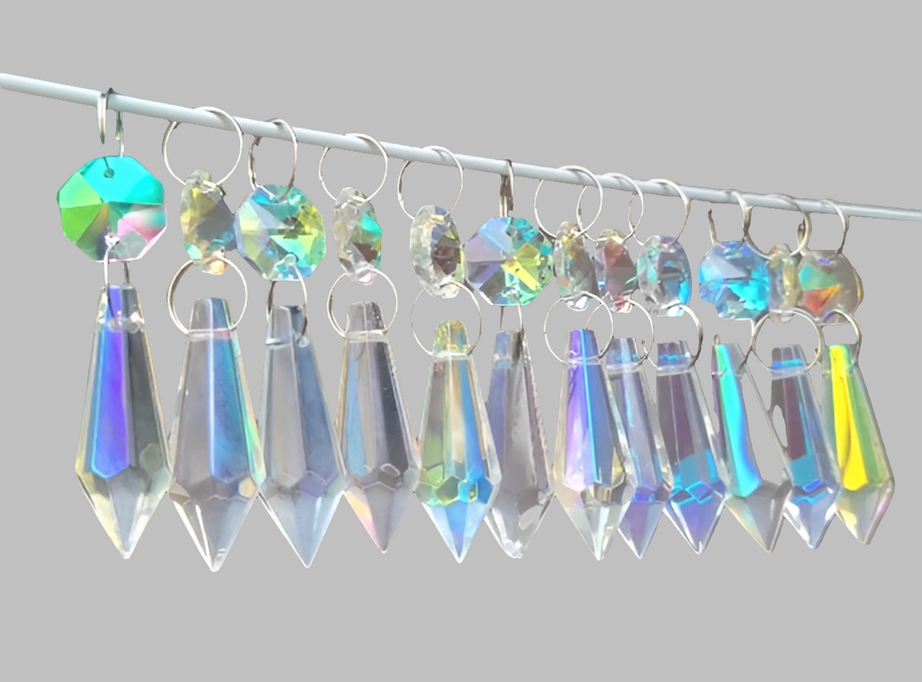 12 Aurora Borealis Torpedo 37 mm 1.5" Chandelier Crystals Drops Beads Droplets Christmas Decorations