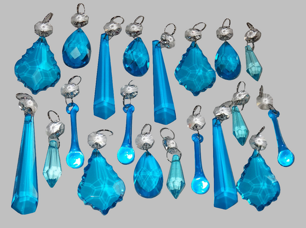 20 Turquoise Teal Chandelier Drops Beads Prisms Cut Glass Crystals Droplets Light Lamp Parts