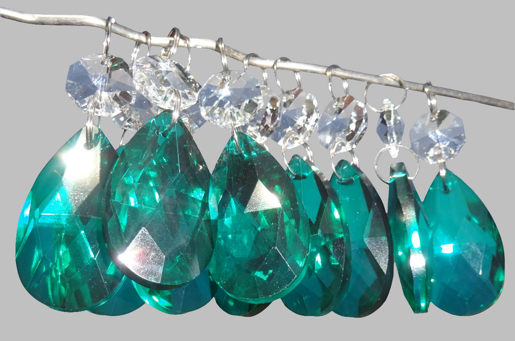 12 Peacock Green Oval 37 mm 1.5" Chandelier Crystals Drops Beads Droplets Christmas Decorations