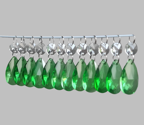 12 Emerald Green Oval 37 mm 1.5" Chandelier Crystals Drops Beads Droplets Christmas Decorations