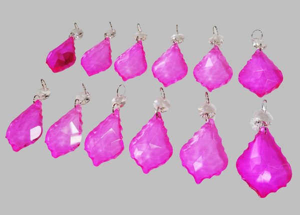 12 Hot Pink Leaf 50 mm 2" Chandelier Crystals Drops Beads Droplets Christmas Wedding Decorations