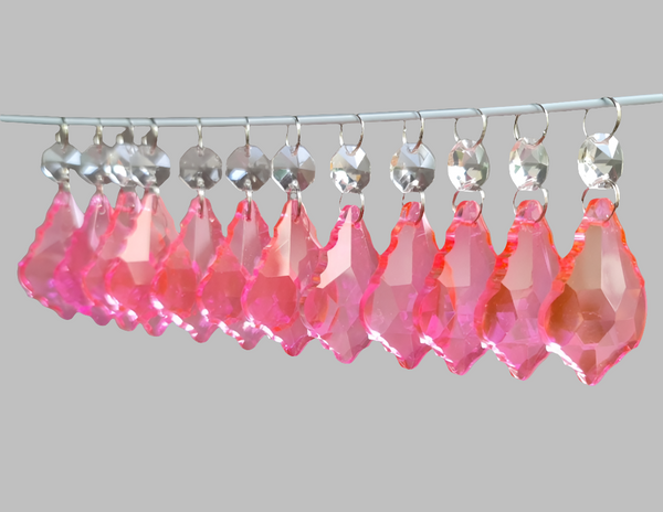 12 Hot Pink Leaf 50 mm 2" Chandelier Crystals Drops Beads Droplets Christmas Wedding Decorations