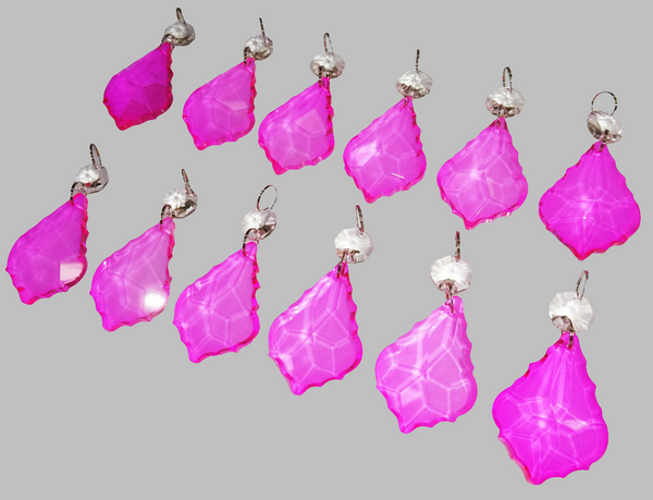 12 Hot Pink Leaf 50 mm 2" Chandelier Crystals Drops Beads Droplets Christmas Wedding Decorations
