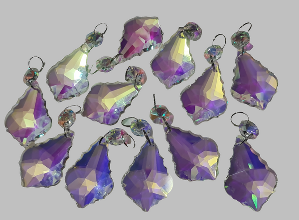 12 Aurora Borealis Leaf 50 mm 2" Chandelier Crystals Drops Beads Droplets Christmas Decorations