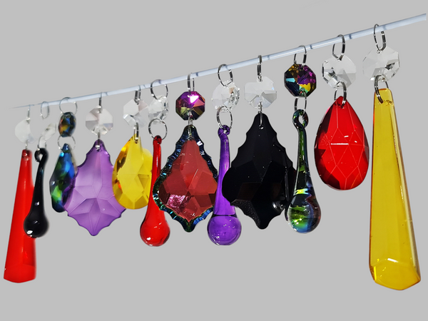12 Chandelier Drops Halloween Fall Gothic Colours Cut Glass Crystals Beads Prisms Droplets Parts 12