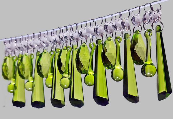 20 Sage Green Chandelier Drops Cut Glass Crystals Beads Prisms Droplets Light Lamp Parts 7