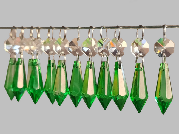 12 Emerald Green Torpedo 37 mm 1.5" Chandelier UK Crystals Drops Beads Droplets Christmas Decorations 14