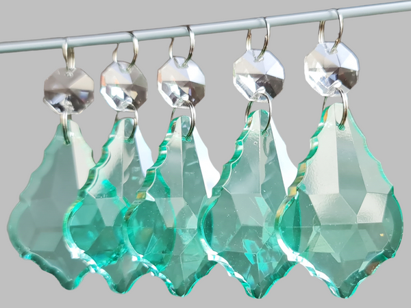 1 Aqua Marine Cut Glass Leaf 50 mm 2" Chandelier Crystals UK Drops Beads Droplets Light Lamp Parts 10