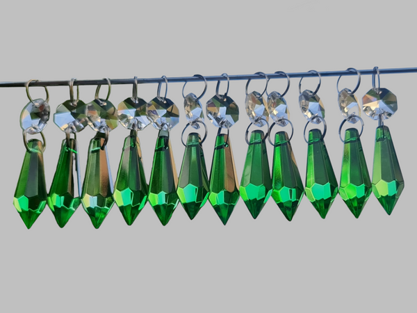 12 Emerald Green Torpedo 37 mm 1.5" Chandelier UK Crystals Drops Beads Droplets Christmas Decorations 12