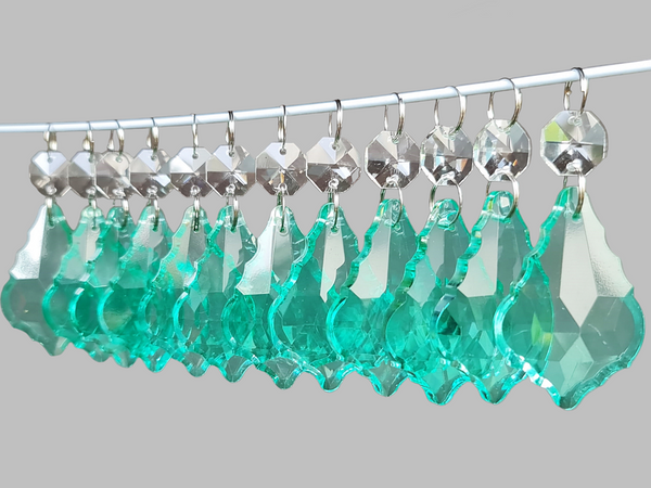 12 Aqua Marine Leaf 50 mm 2" Chandelier Crystals Beads Cut Glass UK Droplets Christmas Decorations 1