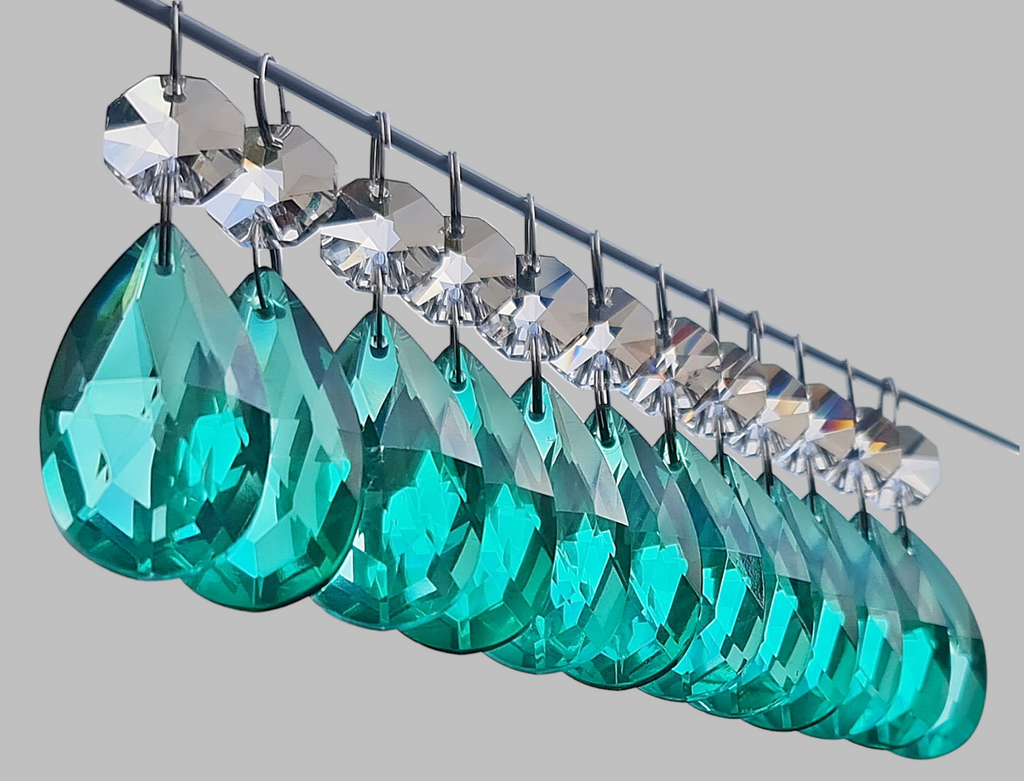12 Aqua Marine Green Oval 37 mm 1.5" UK Chandelier Crystals Drops Beads Droplets Christmas Decorations 1
