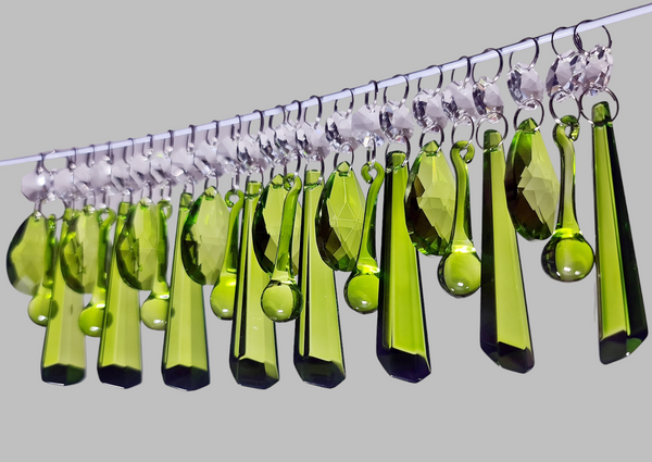 24 Sage Green Chandelier Drops Cut Glass UK Crystals Beads Christmas Tree Decorations Sun Catchers 3