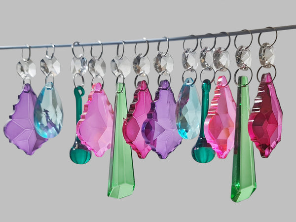 12 Chandelier Drops Summer Colour Cut Glass Crystals Droplets Beads Light Lamp Parts Prisms 10