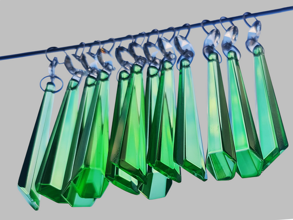 12 Emerald Green Icicles 72 mm 3" Chandelier Crystals Drops Beads Droplets Christmas Decorations 1