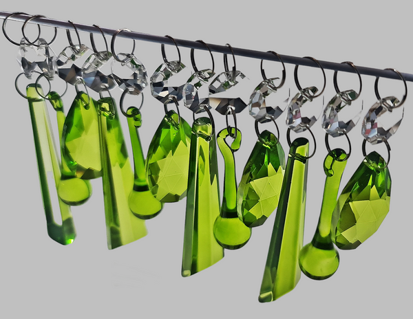 12 Chandelier Drops Sage Green Mixed Shape Set Cut Glass UK Crystals Beads Prisms Droplets 8