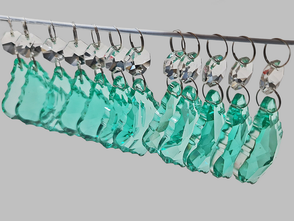 12 Aqua Marine Leaf 50 mm 2" Chandelier Crystals Beads Cut Glass UK Droplets Christmas Decorations 3