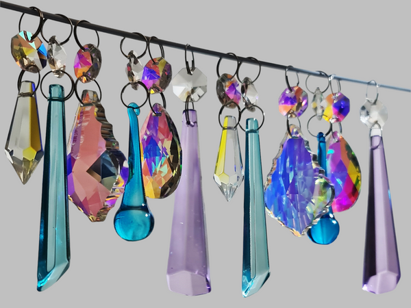 12 Chandelier Drops AB Aurora Borealis Soft Pastel Colours Glass Crystals Beads Prisms Droplets 5