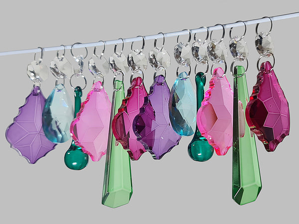 12 Chandelier Drops Summer Colour Cut Glass Crystals Droplets Beads Light Lamp Parts Prisms 13