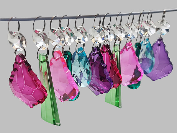 12 Chandelier Drops Summer Colour Cut Glass Crystals Droplets Beads Light Lamp Parts Prisms 8