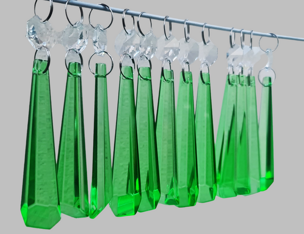 12 Emerald Green Icicles 72 mm 3" Chandelier Crystals Drops Beads Droplets Christmas Decorations 6