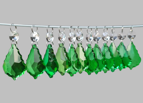 12 Emerald Green Leaf 50 mm 2" Chandelier UK Crystals Drops Beads Droplets Christmas Decorations 7