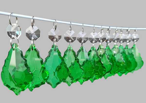 12 Emerald Green Leaf 50 mm 2" Chandelier UK Crystals Drops Beads Droplets Christmas Decorations 9
