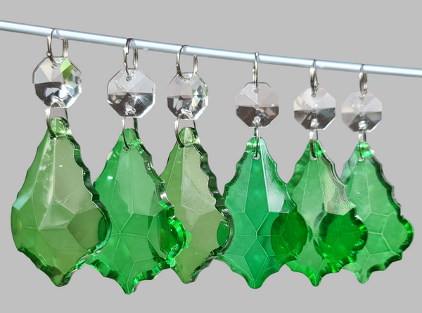 1 Emerald Green Cut Glass Leaf 50 mm 2" Chandelier UK Crystals Drops Beads Droplets Light Parts 11