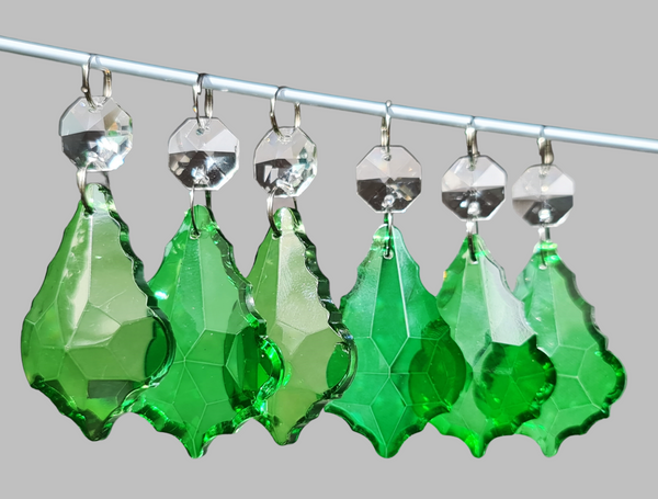 1 Emerald Green Cut Glass Leaf 50 mm 2" Chandelier UK Crystals Drops Beads Droplets Light Parts 9