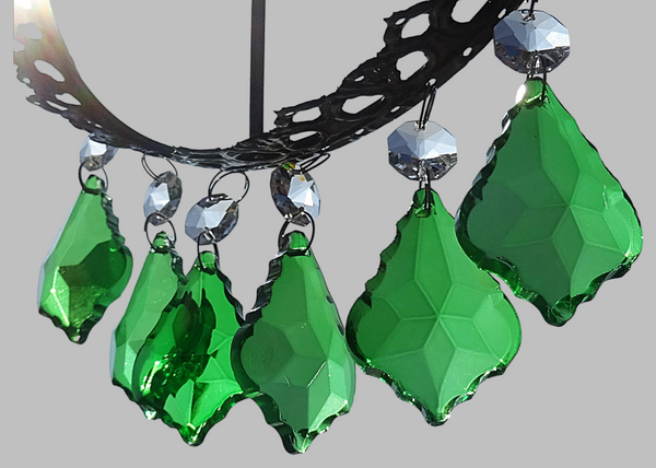 1 Emerald Green Cut Glass Leaf 50 mm 2" Chandelier UK Crystals Drops Beads Droplets Light Parts 5