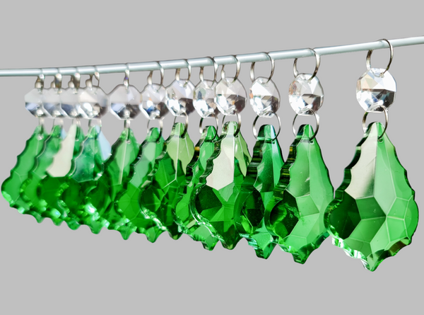 1 Emerald Green Cut Glass Leaf 50 mm 2" Chandelier UK Crystals Drops Beads Droplets Light Parts 12