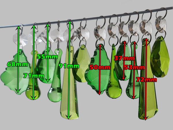 12 Chandelier Drops Sage & Emerald Green Set Cut Glass UK Crystals Beads Prisms Droplets 2