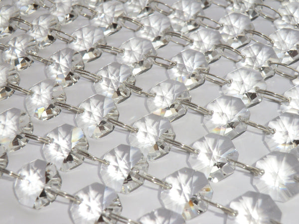 12 Strands Clear 14mm Octagon Chandelier Drops Glass Crystals 2.4m Garland Beads Droplets 6