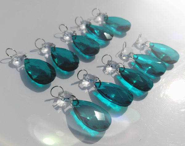 1 Peacock Green Cut Glass Oval 37 mm 1.5" Chandelier Crystals Drops Beads Droplets Light Part - Seear Lights