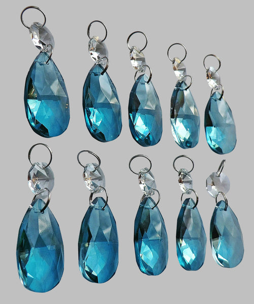 20 Antique Teal Chandelier Drops Crystals Beads Droplets Cut Glass Light Parts Prisms 2