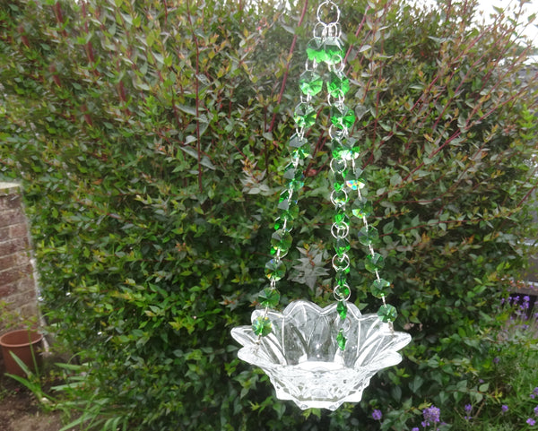 Emerald Green Glass Chandelier Tea Light Candle Holder Wedding Event or Garden Feature 10