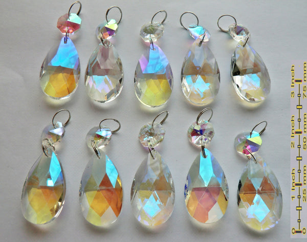 Aurora Borealis 37 mm 1.5" Oval Chandelier Cut Glass Crystals Drops Beads Charms AB Droplets 10
