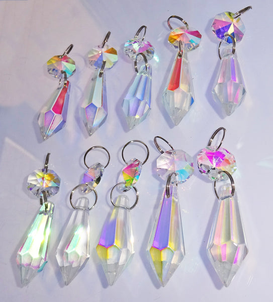 Aurora Borealis 37 mm 1.5" Torpedo Chandelier Glass Crystals Drops Beads AB Droplets Light Parts 12