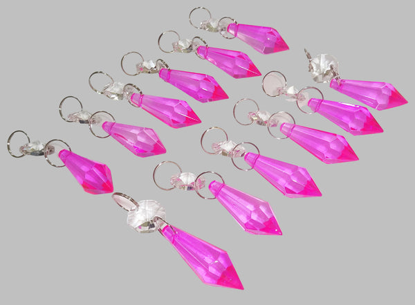 12 Hot Pink Torpedo 37 mm 1.5" Chandelier Crystals Drops Beads Droplets Garden Decorations 8