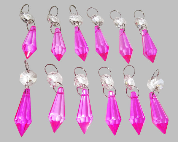 12 Hot Pink Torpedo 37 mm 1.5" Chandelier Crystals Drops Beads Droplets Garden Decorations 6