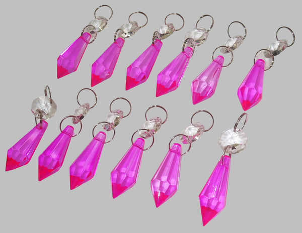 12 Hot Pink Torpedo 37 mm 1.5" Chandelier Crystals Drops Beads Droplets Garden Decorations 4