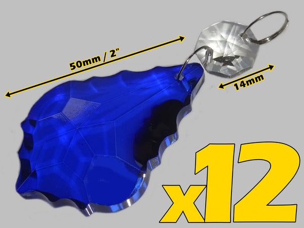 12 Cobalt Blue Leaf 50 mm 2" Chandelier UK Crystals Beads Droplets Christmas Wedding Decorations 2