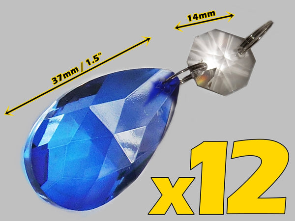 12 Blue Oval 37 mm 1.5" Chandelier Crystals Drops Beads Droplets Garden Window Decorations 2