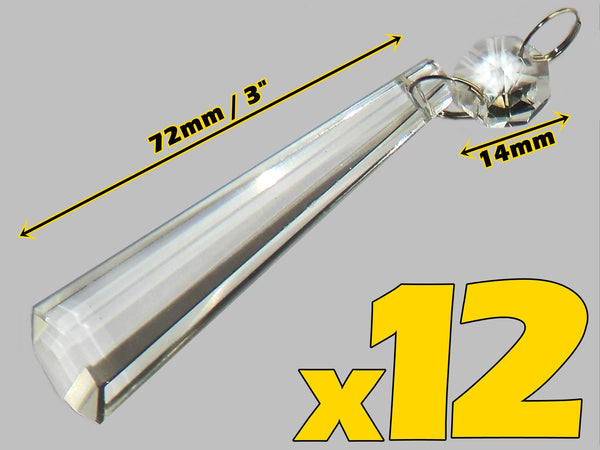 12 Clear Icicles 72mm 3" Chandelier Crystals Drops Beads Droplets Garden Window Decorations 2