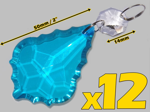 12 Teal Blue Leaf 50 mm 2" Chandelier Crystals Drops Beads Droplets Christmas Decorations - Seear Lights