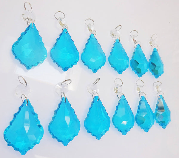 12 Teal Blue Leaf 50 mm 2" Chandelier Crystals Drops Beads Droplets Christmas Decorations - Seear Lights