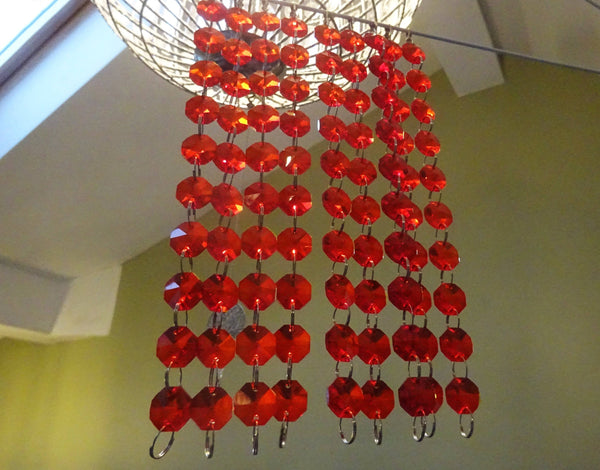 10 Strands Red 14mm Octagon Chandelier Drops Glass Crystals 2m Garland Beads Droplets 4
