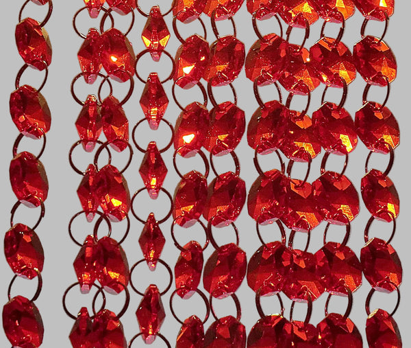 10 Strands Red 14mm Octagon Chandelier Drops Glass Crystals 2m Garland Beads Droplets1