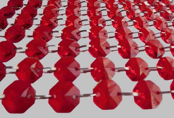10 Strands Red 14mm Octagon Chandelier Drops Glass Crystals 2m Garland Beads Droplets 2