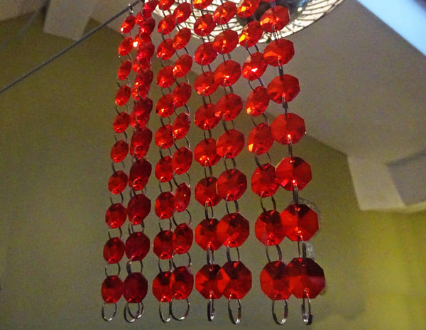10 Strands Red 14mm Octagon Chandelier Drops Glass Crystals 2m Garland Beads Droplets 6