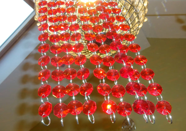 10 Strands Red 14mm Octagon Chandelier Drops Glass Crystals 2m Garland Beads Droplets 8